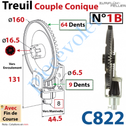C822 Treuil Couple Cônique n° 1 Bis Entrée Carré 8 Femelle Sortie Crabot Zf Mâle Av FdC