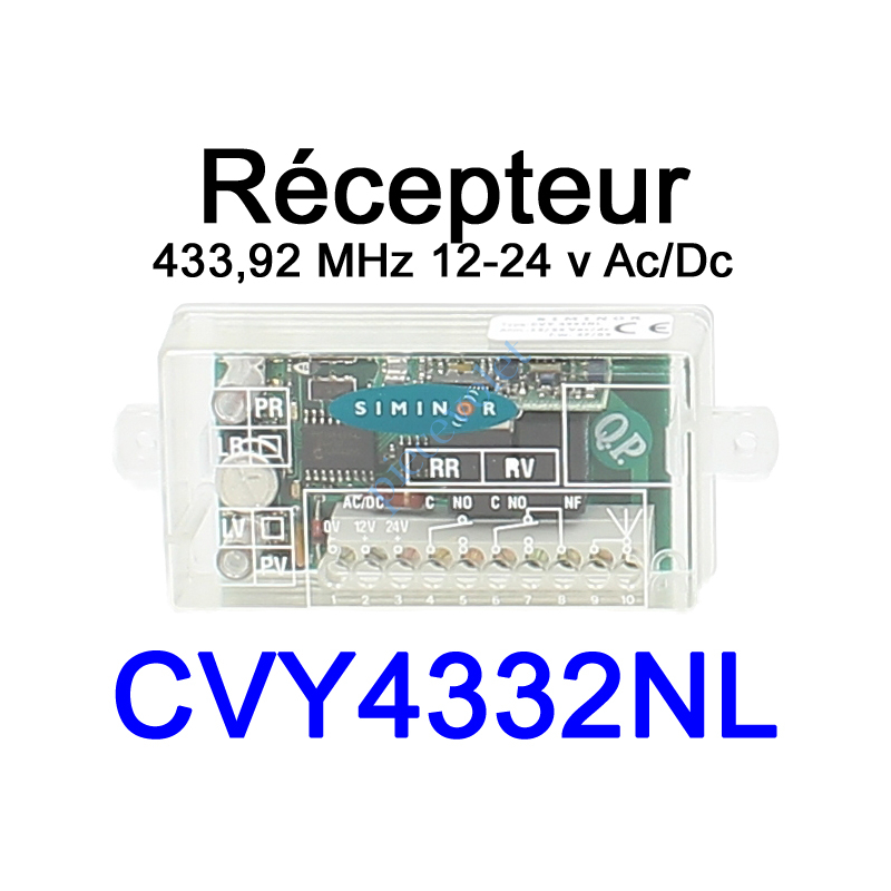 CVY4332NL Récepteur 433 NL Siminor à Alimenter en 12-24v Ac/Dc Sortie 2 Contacts Secs