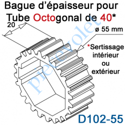 D102-55 Bague d'épaisseur pour augmenter le diamètre du tube Octo 40 à 55 mm