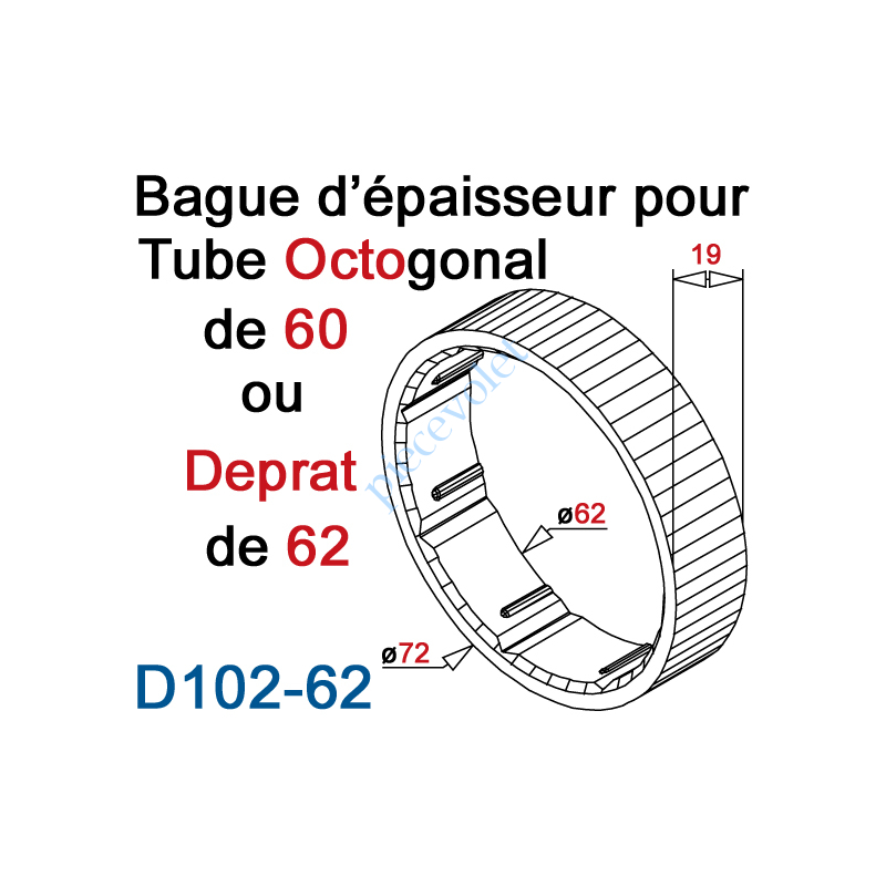 D102-62 Bague d'épaisseur pour augmenter le diamètre du tube Octo 60 ou Deprat 62 à 72 mm