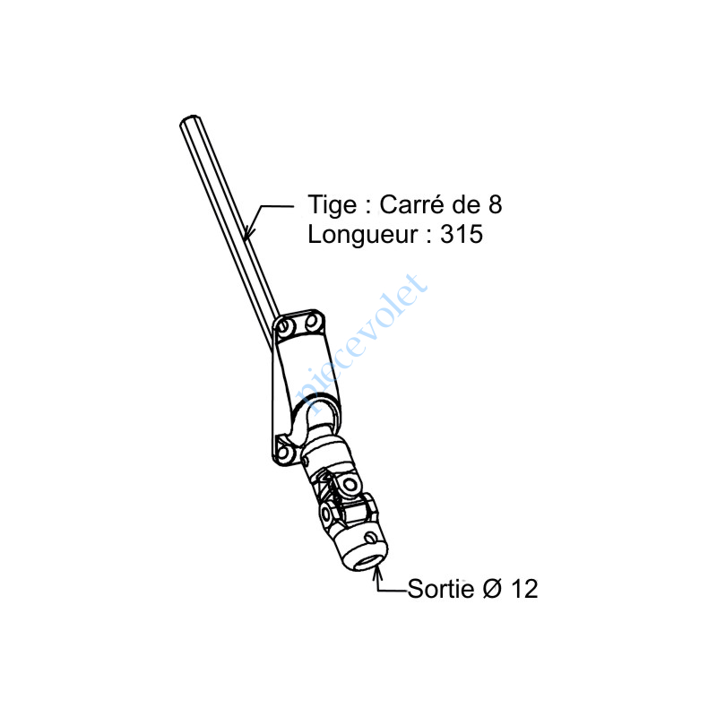D512NG Sortie Bloc-Guide 60° Platine 22x62 Genouillère ø12 Femelle-Carré 8 lg 315 Avec Vis Coloris Blanc