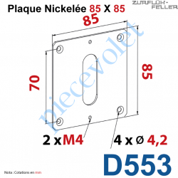 D553 Plaque 85 x 85 mm Nickelée pour Elargir les Fixations des Sorties à 90°