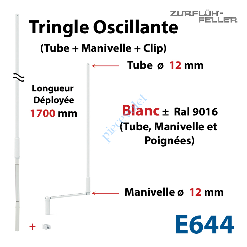 E644 Tringle Oscillante Lg 1700 Blanche avec  Manivelle