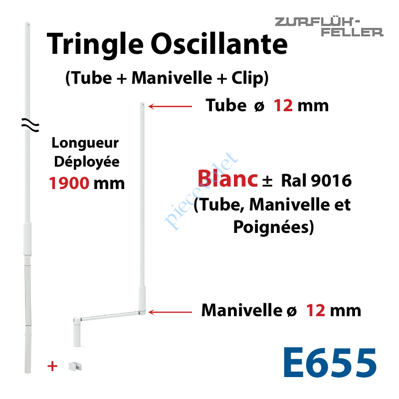 E655 Tringle Oscillante Lg 1900 Blanche avec  Manivelle