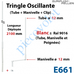 E661 Tringle Oscillante Lg 2100 Blanche avec  Manivelle