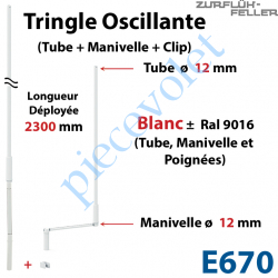 E670 Tringle Oscillante Lg 2300 Blanche avec  Manivelle