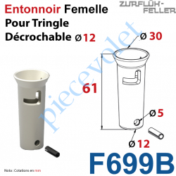 F699B Entonnoir Femelle à Goupiller au bout d'une Tringle Oscillante ø12 en Zamack Nickelé