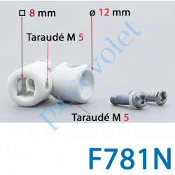 F781N Genouillère Décolletée Blanche ø 12 M5 - Carré 8 M5 ø Ext 18 Avec Vis