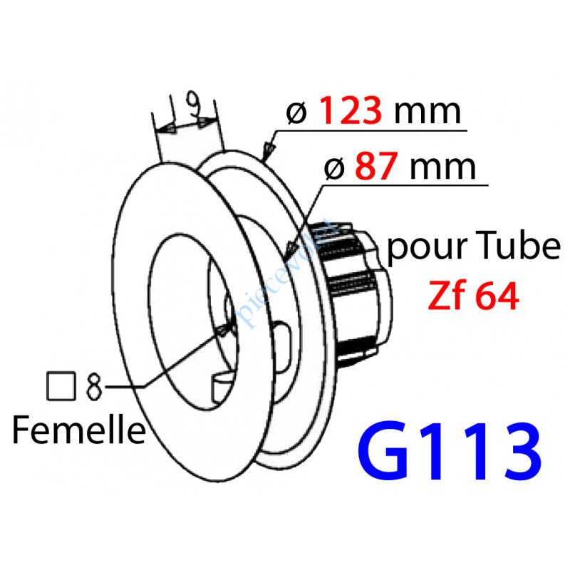 G113 Poulie ø Ext 123 pour sangle de 17 mm Maxi  & Embout Zf 64 se monte Avec Tourillon A604 ou A606