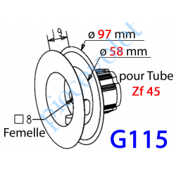 G115 Poulie ø Ext 97 pour sangle de 17 mm Maxi  & Embout Zf 45 se monte Avec Tourillon A604 ou A606