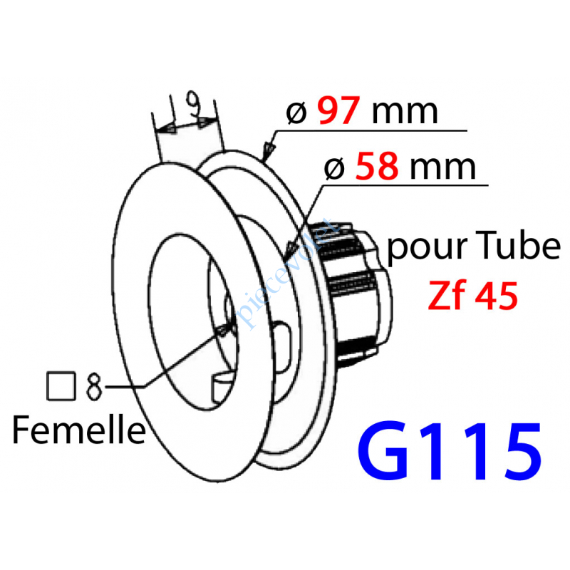 G115 Poulie ø Ext 97 pour sangle de 17 mm Maxi  & Embout Zf 45 se monte Avec Tourillon A604 ou A606