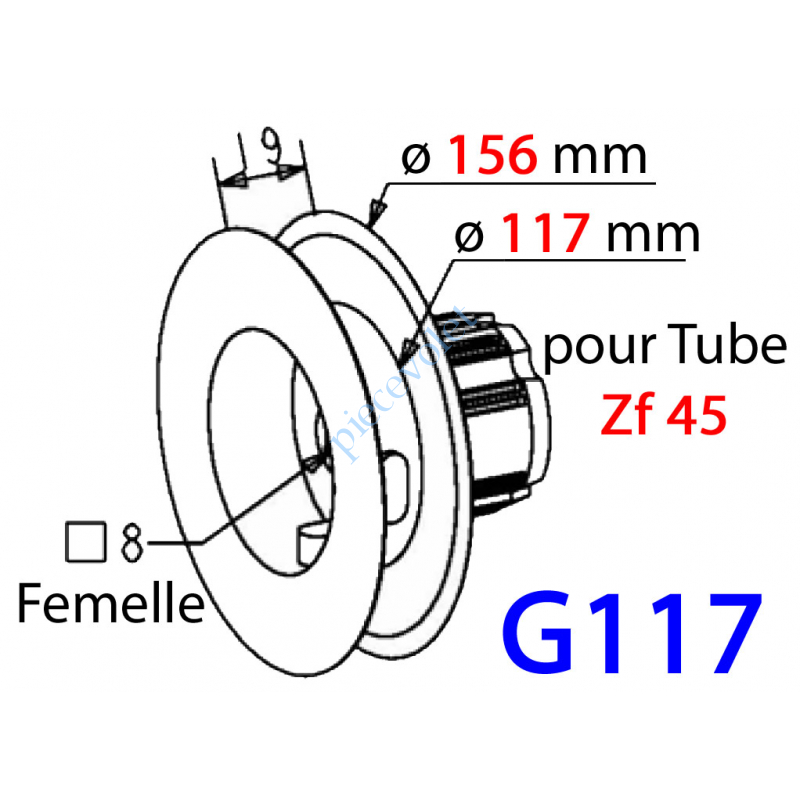 G117 Poulie ø Ext 156 pour sangle de 17 mm Maxi  & Embout Zf 45 se monte Avec Tourillon A604 ou A606