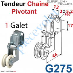 G275 Tendeur de Chaîne Pivotant en Acier Nickelé à 1 Galet Polyamide