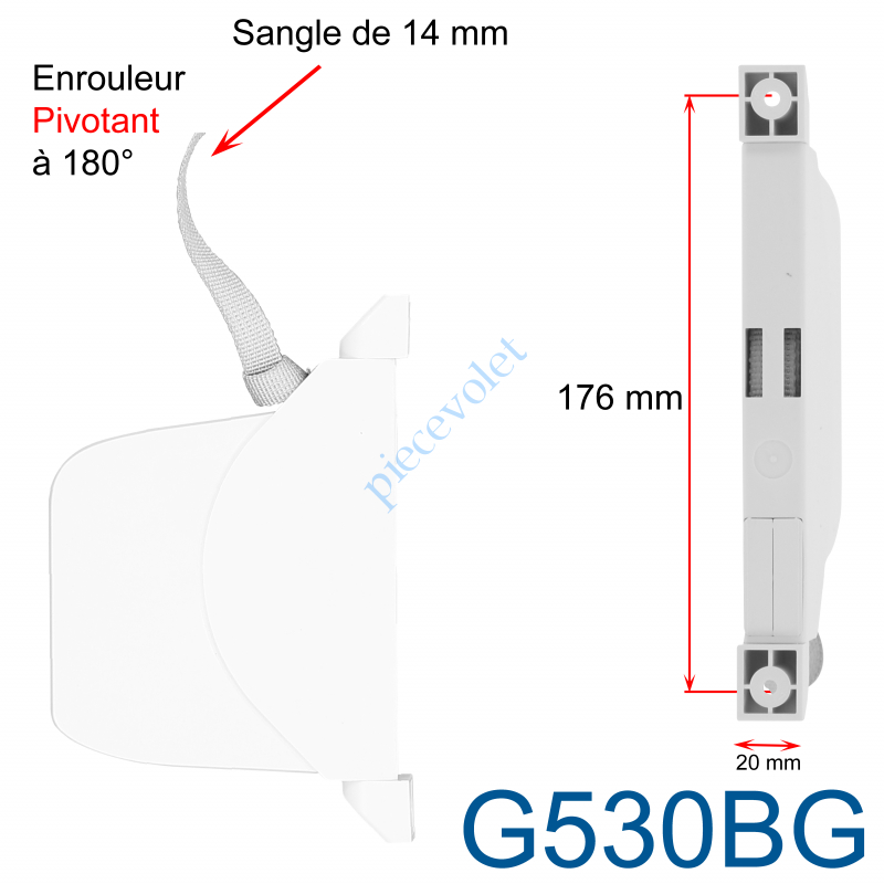 G530BG Enrouleur Pivotant de Sangle Open Carré Blanc Largeur 14 mm Longueur 5 m