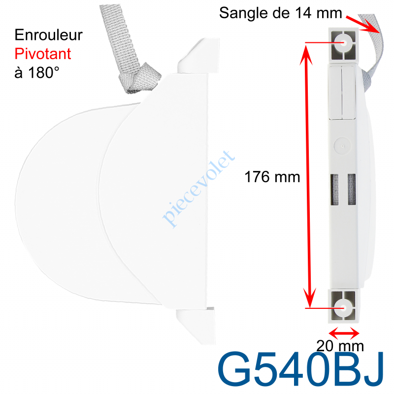 G540BJ Enrouleur Pivotant de Sangle Open Arrondi Blanc Largeur 14 mm Longueur 5,5 m