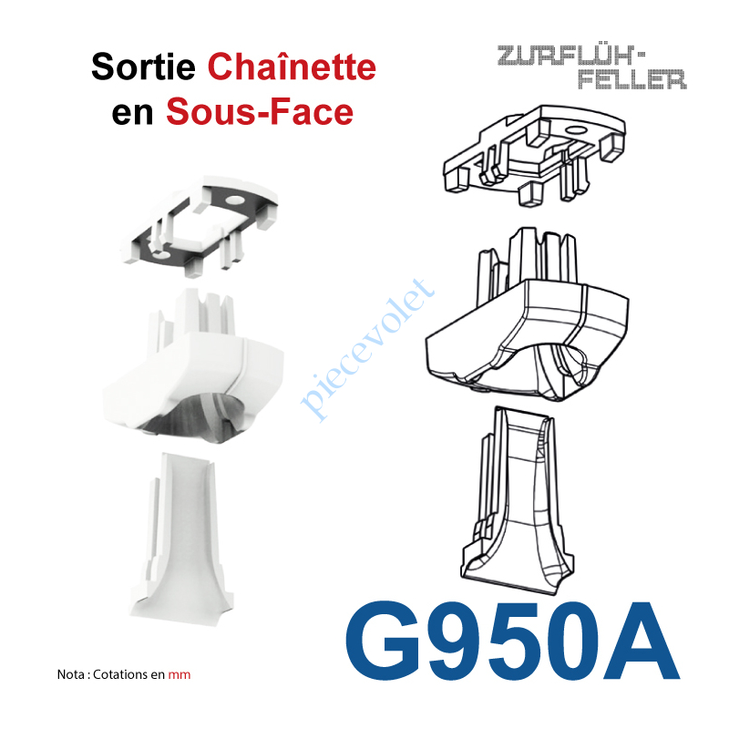 G950A Sortie en Sous-Face pour Chaînette à Billes ou Cordon en Pvc Blanc