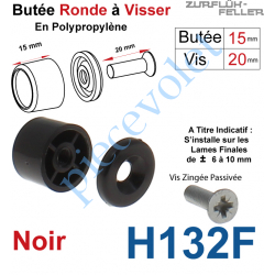 H132F Butée Ronde Coloris Noir à Visser sur Lame Finale Longueur 15 mm Avec Rondelle et Vis Zinguée Lg 20mm