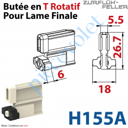 H155A Embout - Butée en T Rotatif de Lame Finale de 5,5 mm Epaisseur x 26,7 mm de Haut