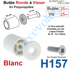 H157 Butée Ronde Coloris Blanc à Visser sur Lame Finale Longueur 25 mm Avec Rondelle et Vis Zinguée Lg 25mm