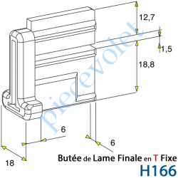 H166 Embout - Butée en T Fixe de Lame Finale de 6 mm Epaisseur x 33 mm de Haut