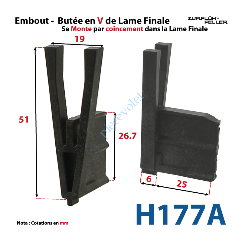 H177A Embout - Butée en V de Lame Finale de 5,5 mm d'Epaisseur x 26,7 mm de Haut