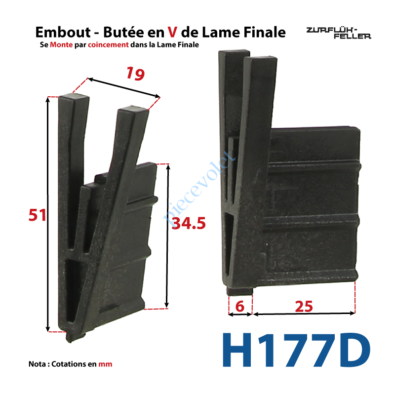 H177D Embout - Butée en V de Lame Finale de 5,5 mm d'Epaisseur x 34,5 mm de Haut