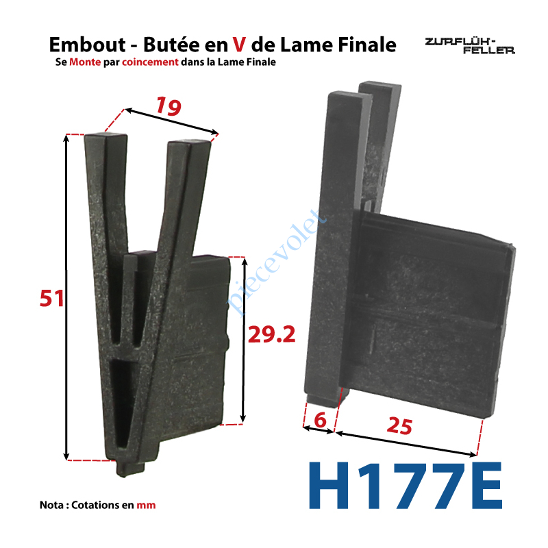 H177E Embout - Butée en V de Lame Finale de 5 mm d'Epaisseur x 29,2 mm de Haut