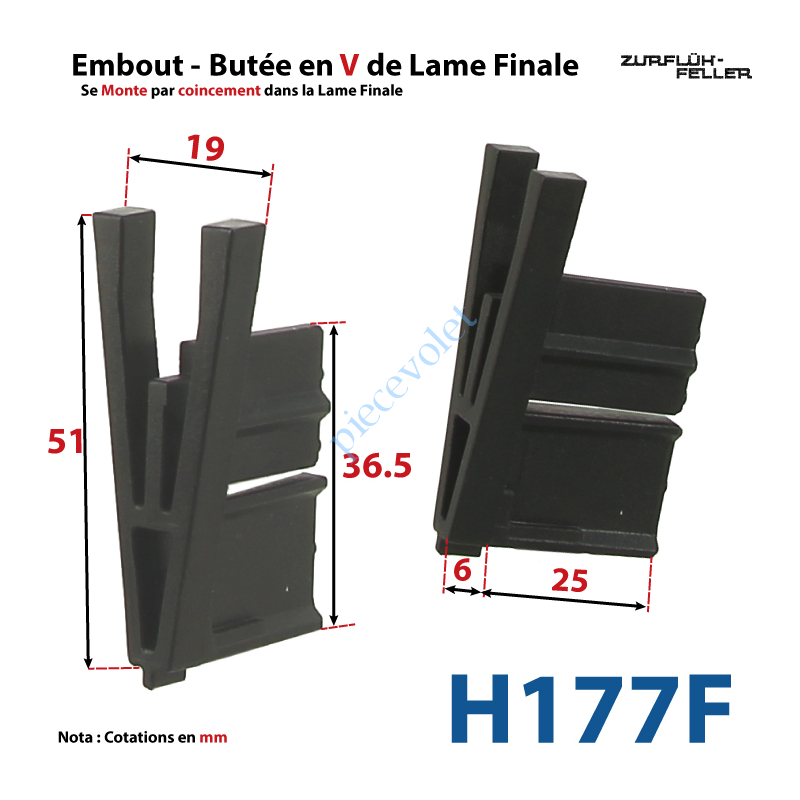 H177F Embout - Butée en V de Lame Finale de 6,2 mm d'Epaisseur x 36,5 mm de Haut
