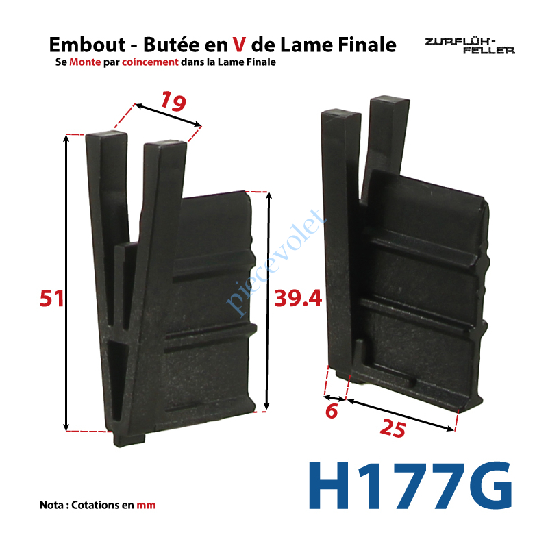 H177G Embout - Butée en V de Lame Finale de 7,2 mm d'Epaisseur x 39,4 mm de Haut