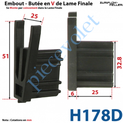 H178D Embout - Butée en V de Lame Finale de 9,6 mm d'Epaisseur x 32,8 mm de Haut