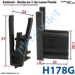 H178G Embout - Butée en V de Lame Finale de 11,1 mm d'Epaisseur x 30,1 mm de Haut