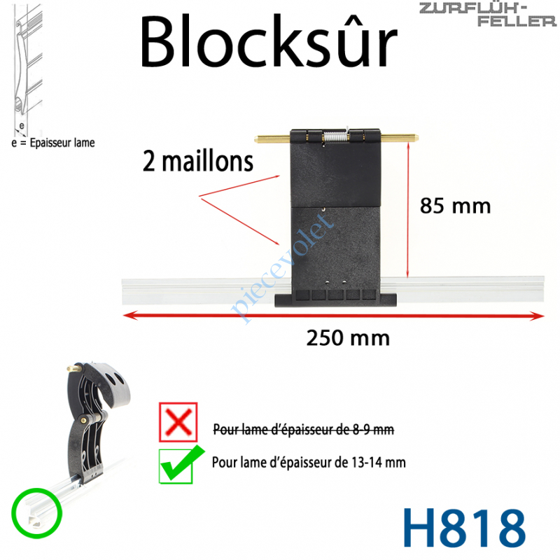 H818 Verrou Automatique Blocksûr de 2 Maillons pour Lame 13-14 mm d'épaisseur