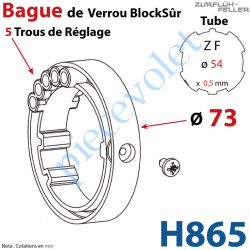 H865 Bague de Verrou Automatique Blocksûr pour tube ZF 54 ø Ext 73mm Av 1 Vis 4,2x9,5