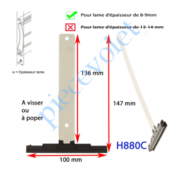 H880C Attache Tablier Noire Longueur 142 mm à Visser pour Lame 8-9 mm d'épaisseur