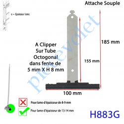 H883G Attache Tablier Noire Longueur 180 mm à Clipper Fente 5x8 sur Tube Octo pour Lame 13-14 mm 