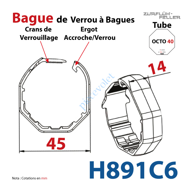 H891C6 Bague de Verrou Automatique à Bagues Zf pour tube Octo 40 diamètre Extérieur 45 mm Largeur 14 mm