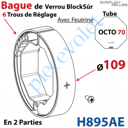 H895AE Bague Avec Feutrine en 2 Parties de Verrou Automatique Blocksûr pour tube Octo 70 ø Ext 109 mm Avec 1 Vis 4,2x12,7