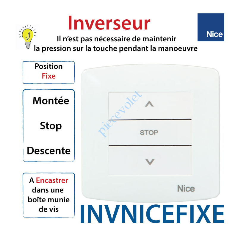 INVNICEFIXE Inverseur Nice Avec Cadre Montée-Stop-Descente à Encastrer à Position Fixe Blanc