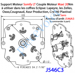 J546C3 Plaque Support Moteur Somfy LT Tête Etoile Sans Anneau d'Arrêt Couple Moteur Maxi 20 Nm