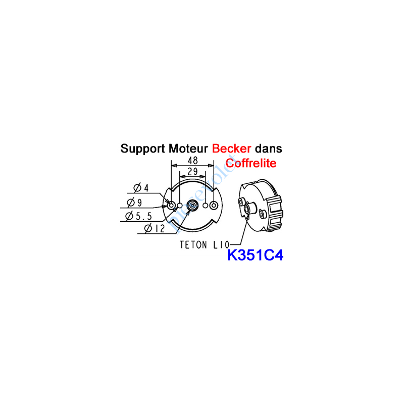 K351C4 Support à Téton ø 12 lg 10 mm pour Moteur Becker dans Coffrelite