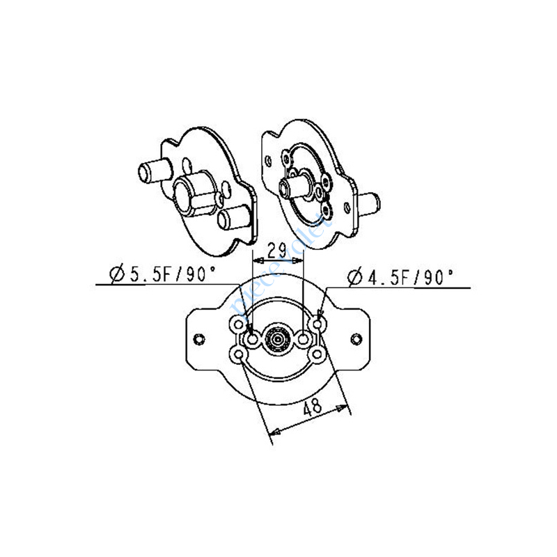 K370C2 Support à Téton ø 12 Percé entr'axes 29 & 48 mm Moteur Becker, Nice, Jolly Motor dans Coffre Edilcass Type F