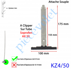 KZ4/50 Attache Tablier Noire Lg 155 mm à Clipper sur Tube Soprofen AX50 pour Lame 8-9 mm d'épaisseur