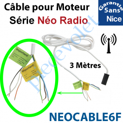 NEOCABLE6F Câble H05VVF Blanc 6 x 0.75 mm² lg 3,00 m Avec Prise Noire pour Moteur Nice Série Néo Radio