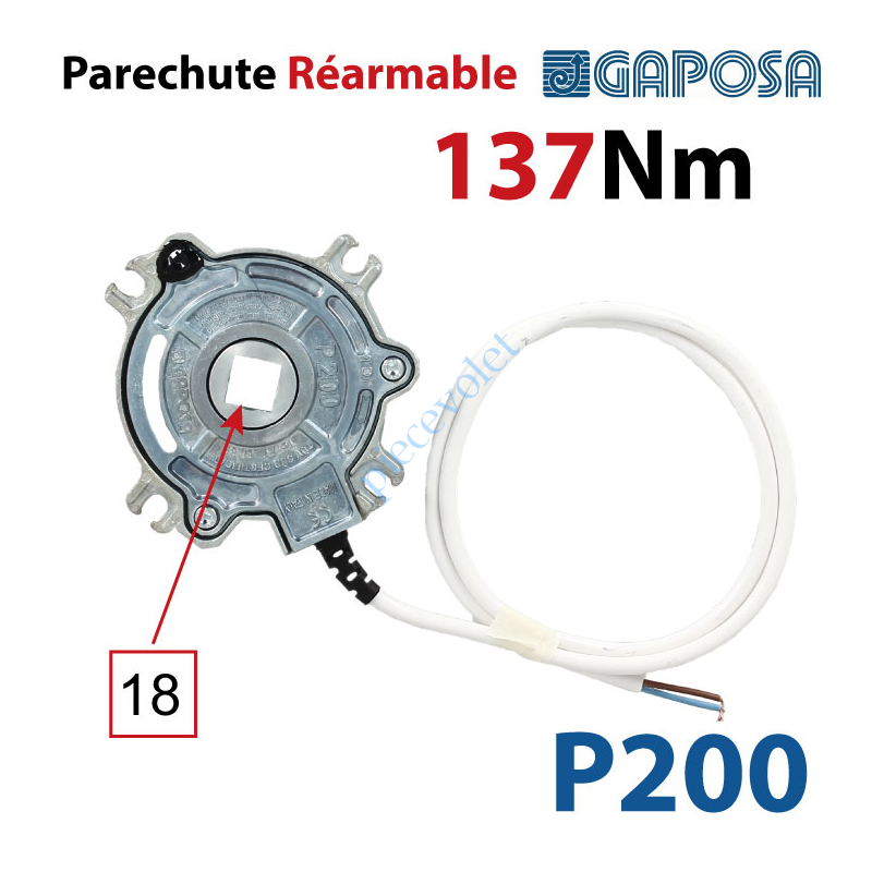 P200 Parechute Sécurité Réarmable 137 Nm Entraînement Carré 18 mm Avec Contact Electrique de Sécurité Câble Long 1m