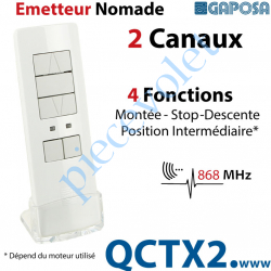 QCTX2.WWW Emetteur Nomade Gaposa 868 MHz 2 Canaux 4 Fonctions Coloris Blanc