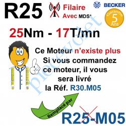 R25-M05 Moteur Filaire Avec FdC à Réglage Progressif 25/17 Becker Avec Mds