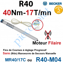 R40-M04 Moteur Filaire Avec FdC à Réglage Progressif 40/17 Becker sans Mds Autre Réf MR40/17C