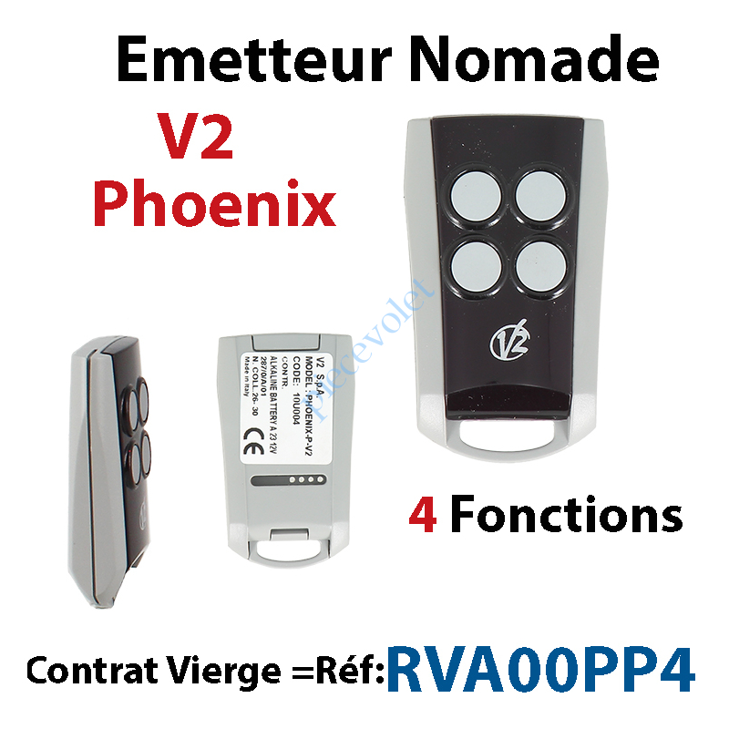 RVA00PP4 Emetteur Mini Nomade V2 Phœnix 4 fonctions 433,92 MHz Vierge à Coder