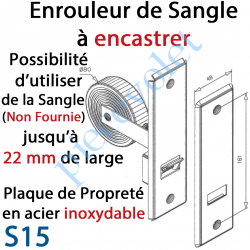 S15 Enrouleur de Sangle à Encastrer Métallique Plaque de Propreté en Acier Inoxydable pour Sangle Larg Max 22 mm (Non Fournie)