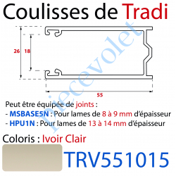 TRV551015 Coulisse de Tradi 55 x 26 x 55 Fond en V Sans Joint en Aluminium Laqué Ivoire Clair ± Ral 1015